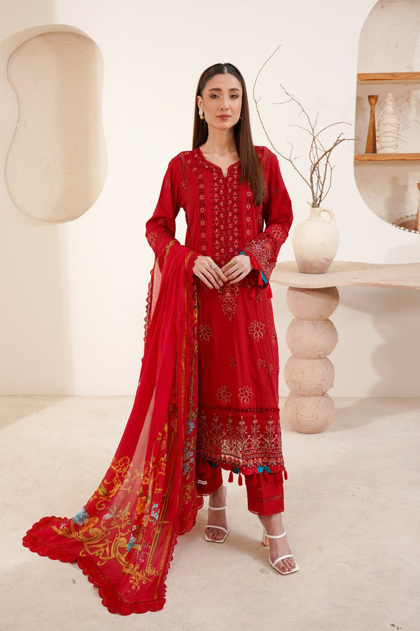 3 Piece Embroided Unstitched -ZC-625-Red