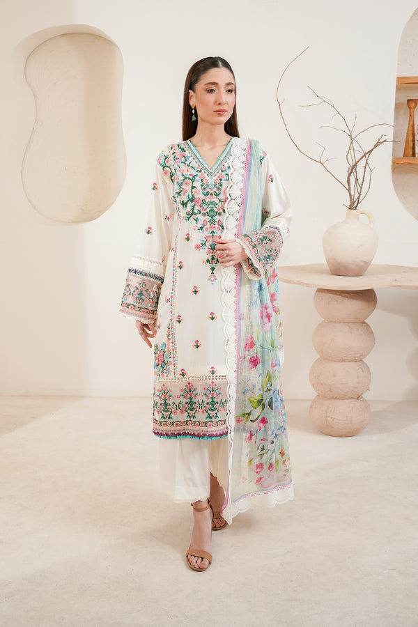 3 Piece Embroided Unstitched -ZC-625-Off White