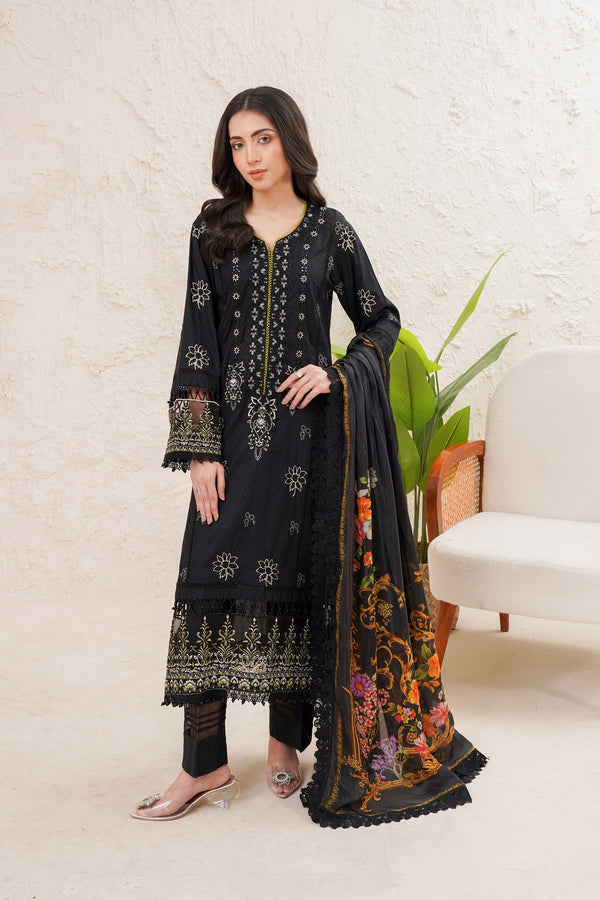 3 Piece Embroided Unstitched -ZC-625-Black