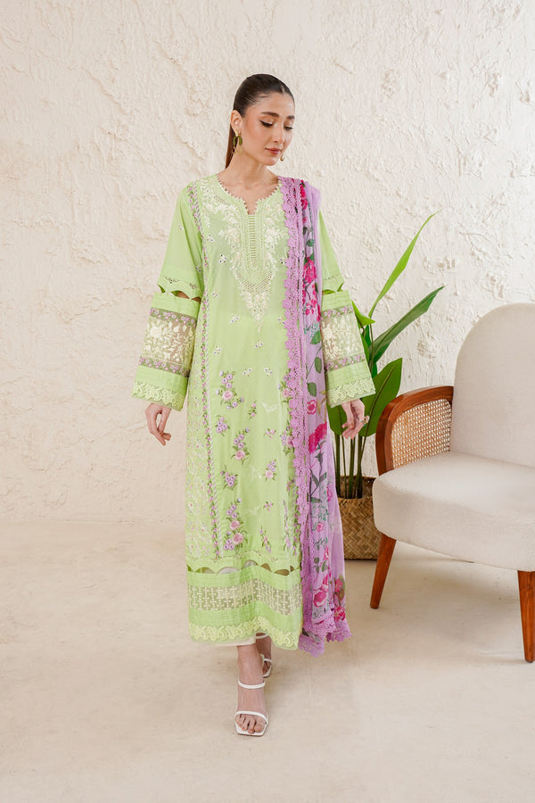 3 Piece Embroided Unstitched -ZC-625-Lime Green