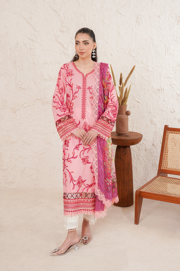 3 Piece Embroided Unstitched -ZC-625-Pink