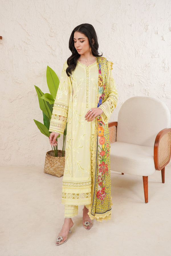 3 Piece Embroided Unstitched -ZC-625-Yellow