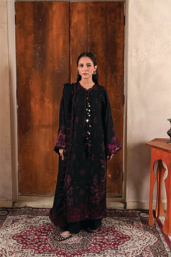 3 Piece Embroidered Karandi Unstitched - ZC-725-36-Black