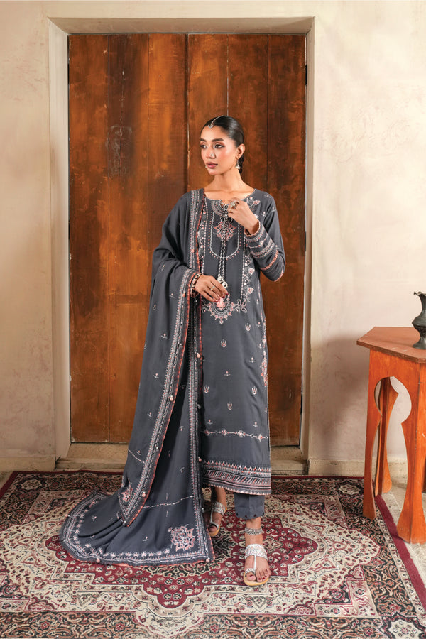 3 Piece Embroidered Karandi Unstitched - ZC-725-34-Grey