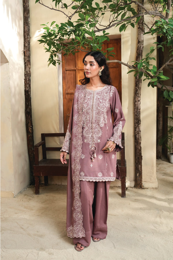 3 Piece Embroidered Karandi Unstitched - ZC-725-40-Mushroom