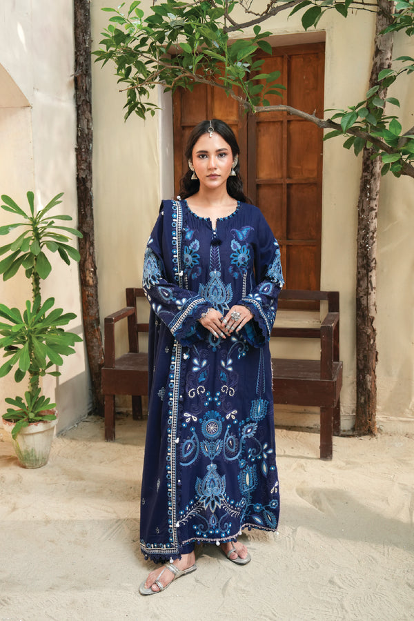 3 Piece Embroidered Karandi Unstitched - ZC-725-37-Blue